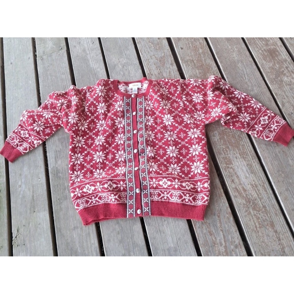 Talbots Petites Fair Isle‎ Knit Sweater Women's Large Red Vintage M  J7
